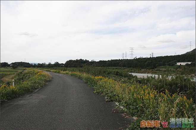 愛知川堤防上のサイクリングコース