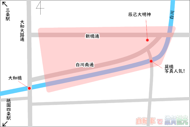 祇園新橋の重要伝統的建造物群保存地区の地図
